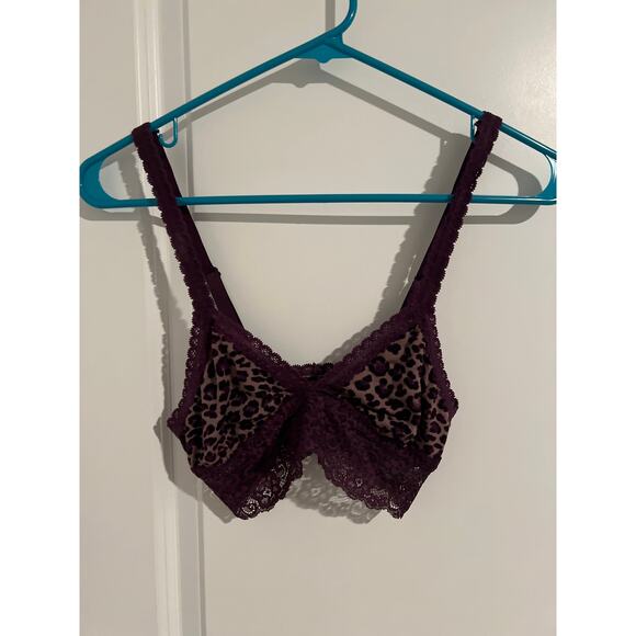 Soma Triangle Lace Trim Bralette – Size Medium – Leopard/Plum - Picture 1 of 5